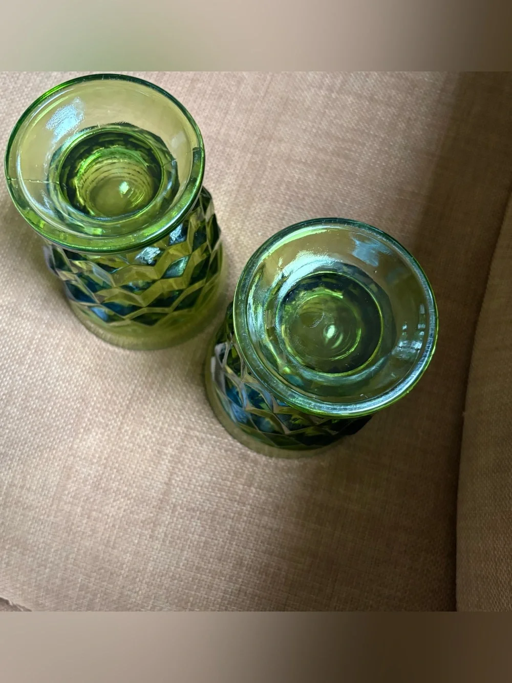 Vtg 60s Indiana Glass Whitehall Colony Cubist Avocado Green Footed 9 Oz Glasses